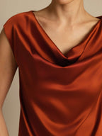 19Momme Silk Cap Sleeve Cowl Neck Women's Top