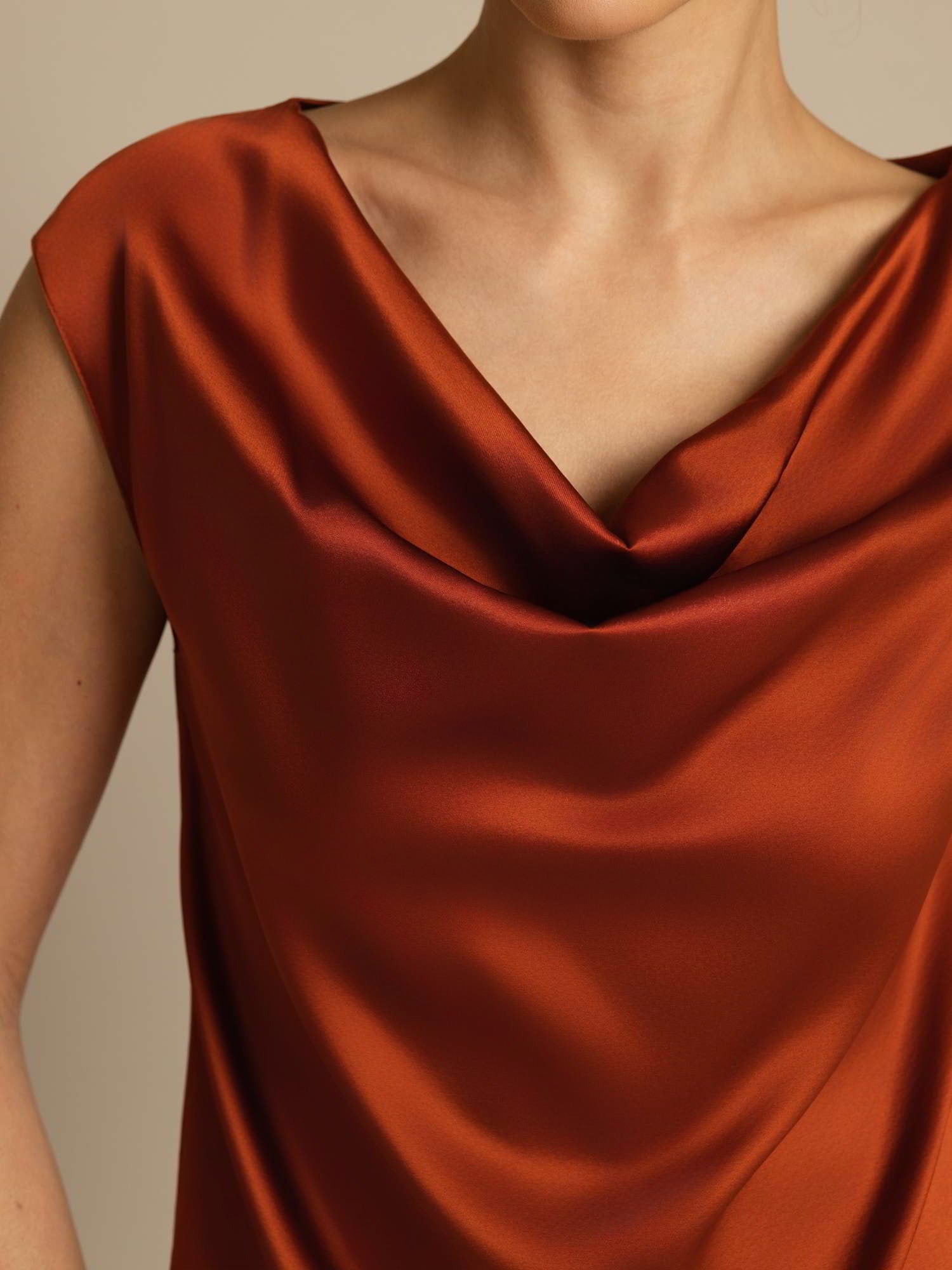 19Momme Silk Cap Sleeve Cowl Neck Women's Top