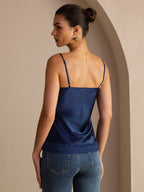 100% Mulberry Silk Women's Spaghetti Strap V Neck Lace Trim Camisole Top