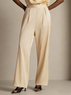 19Momme Silk High Waist Wide Leg Pleated Women's Pants