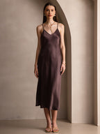 100% Mulberry Silk Spaghetti Strap Midi Long Dress
