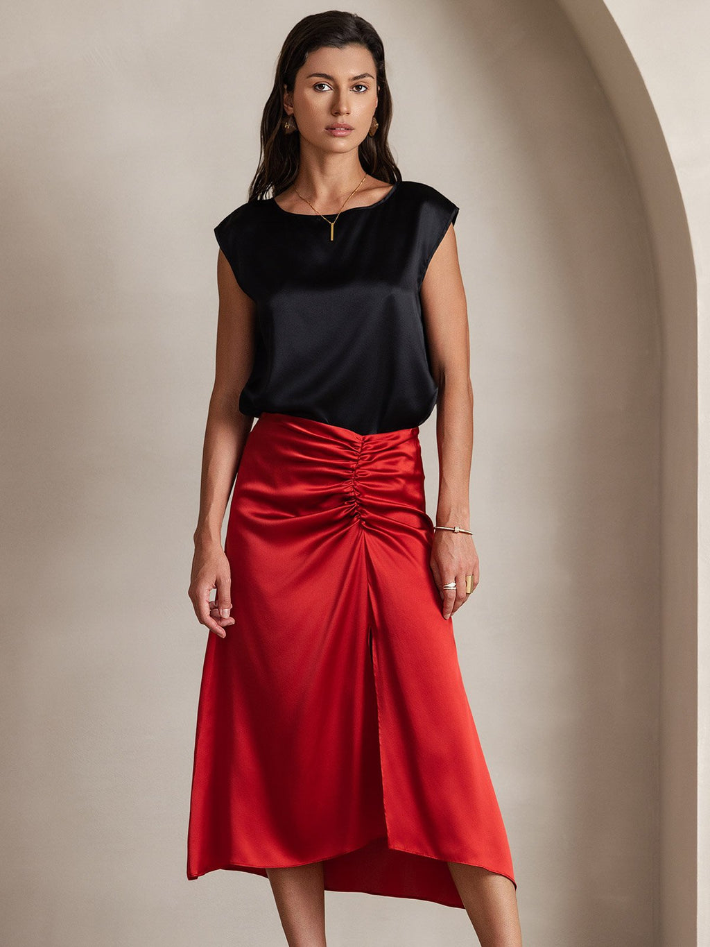 19Momme Silk Cap Sleeve Round Neck Women's Top