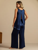 Pure Silk Sleeveless U-Neck Backless Slit High-low Tank Top