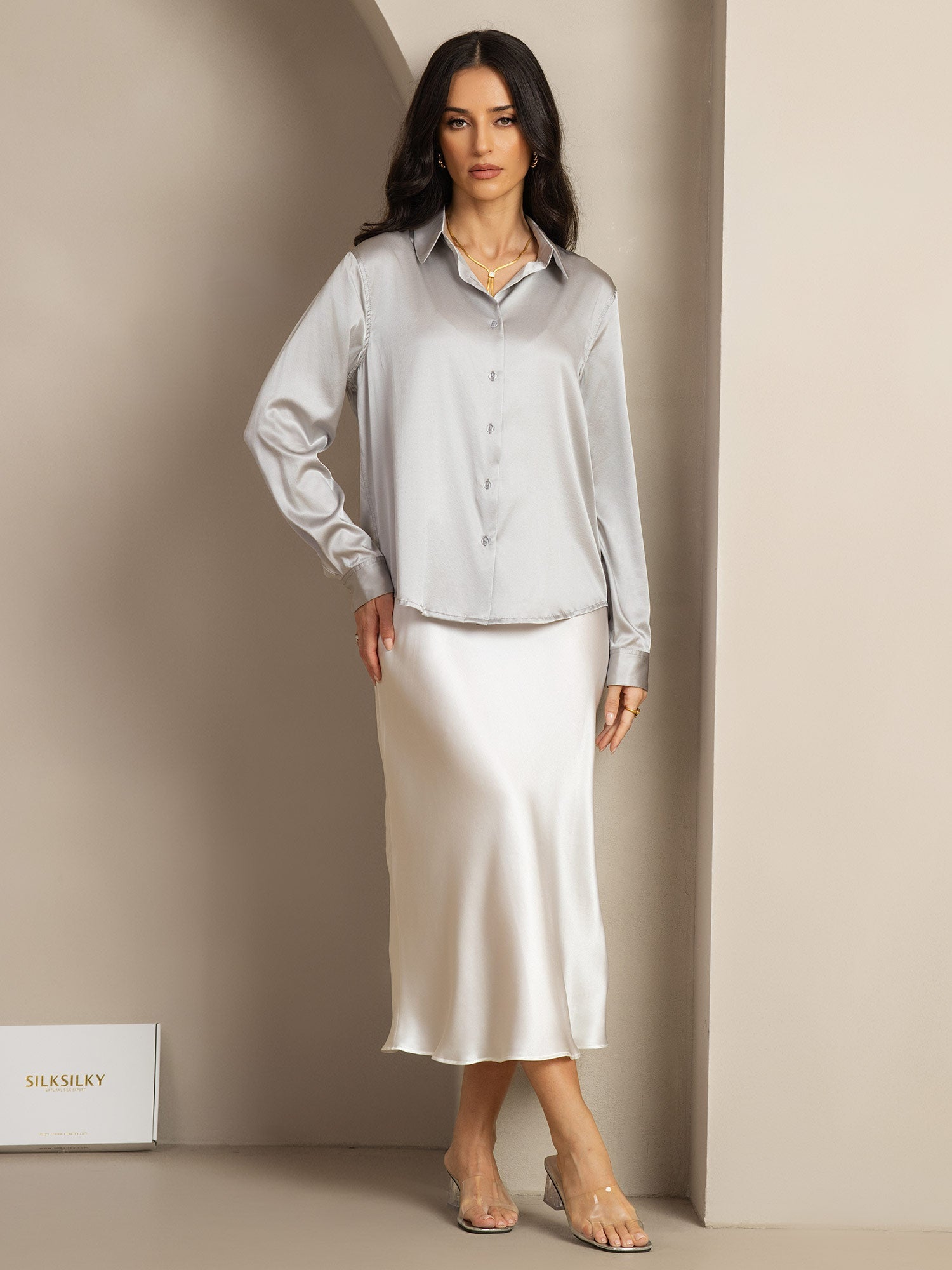 Women's 19 Momme Silk Long Sleeves Button-Up Shirt