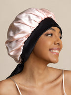 100% Mulberry Silk  Casual Bonnet with Long Ribbons (Two-tone and Double-sided)