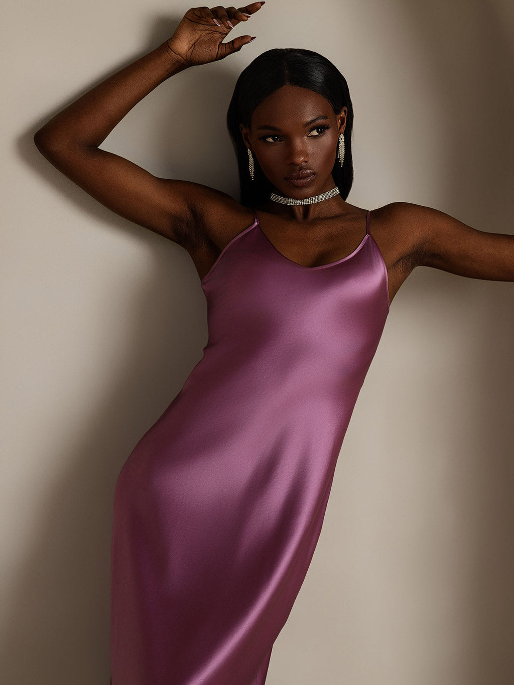 Women's 100% Mulberry Silk Spaghetti Strap V-neck Midi Nightgown