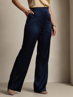 19Momme Silk High Waist Straight Fit Women's Pants with Back Elastic Waist Design