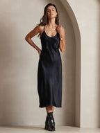 100% Mulberry Silk Spaghetti Strap Midi Long Dress