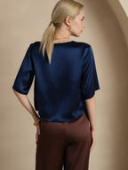 100% Mulberry Silk Women's Blouse Short Sleeve Boxy Crop Top