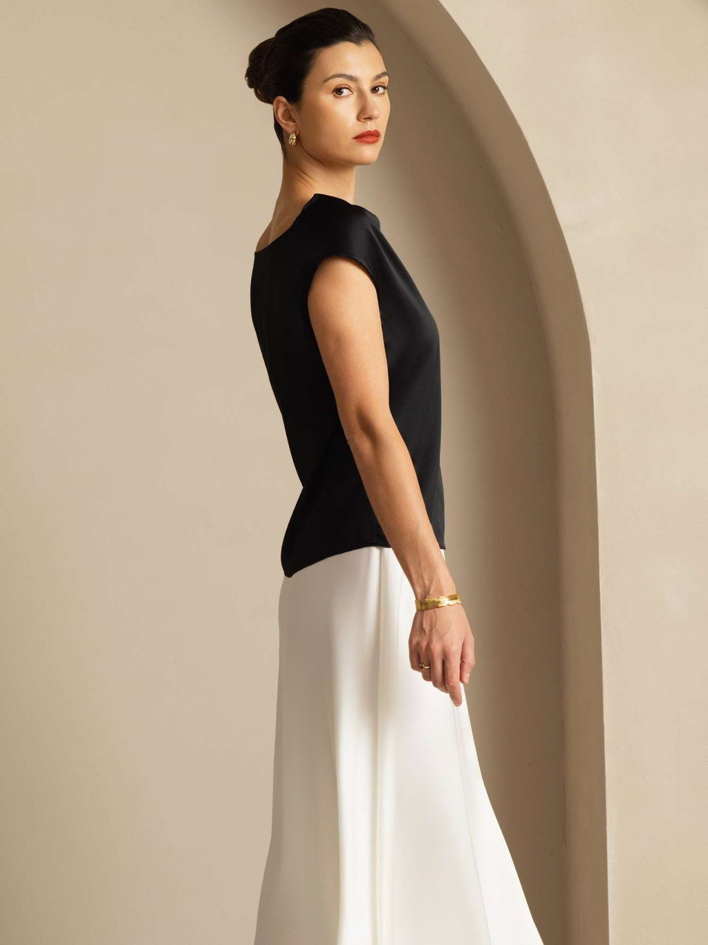 19Momme Silk Cap Sleeve Cowl Neck Women's Top