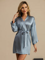 100% Mulberry Silk 3/4 Sleeve Short Women's Kimono Robe with Wrap Design