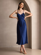 100% Mulberry Silk Spaghetti Strap Midi Long Dress
