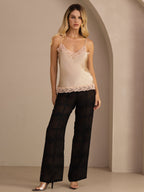 100% Mulberry Silk Women's Spaghetti Strap V Neck Lace Trim Camisole Top
