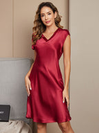 100% Mulberry Silk Cap Sleeve V-neck Midi Nightgown