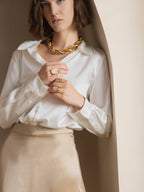 19Momme Silk Long Sleeve Lapel Collar Women's Shirt with Button Up Design