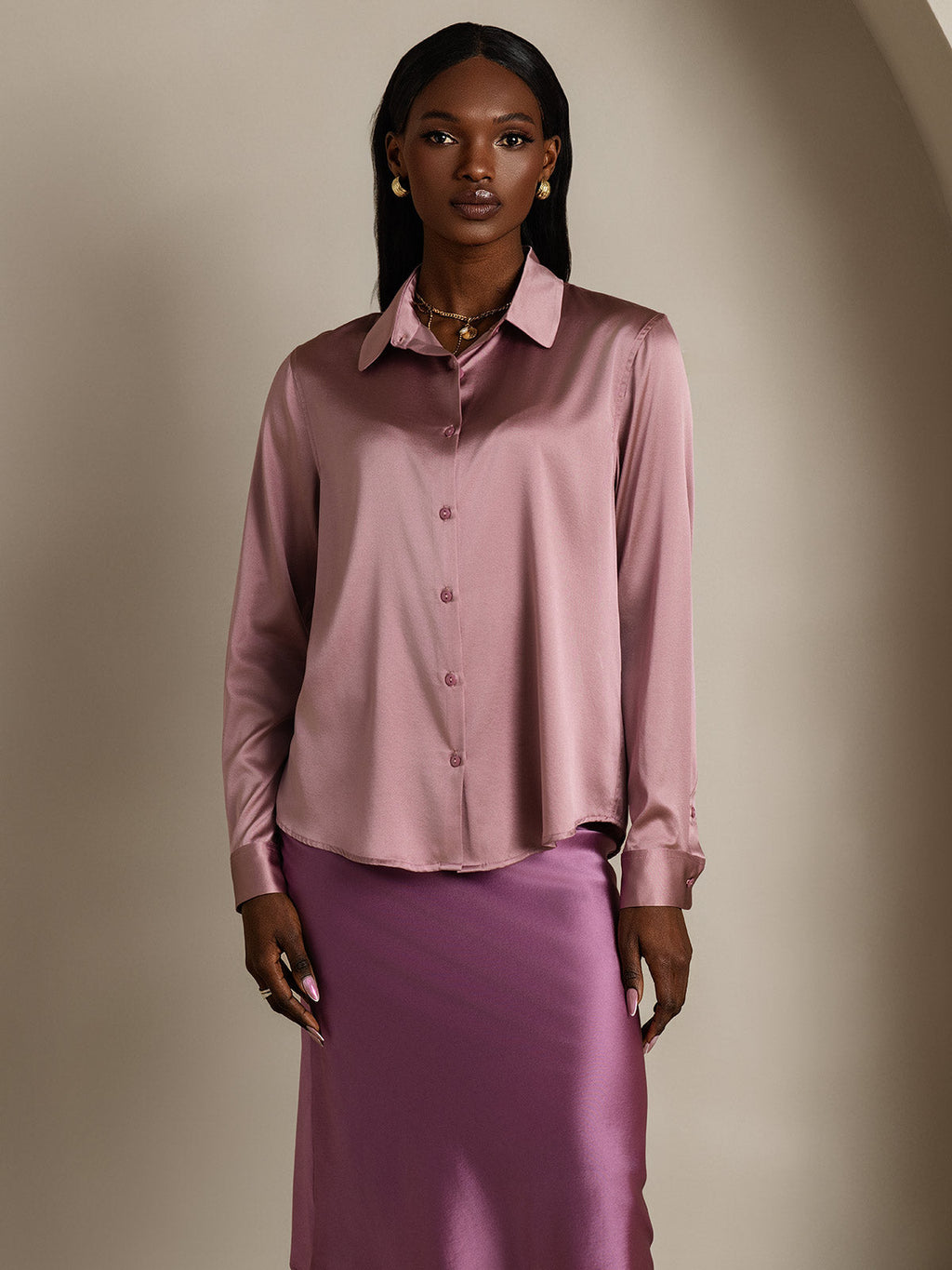 Women's 19 Momme Silk Long Sleeves Button-Up Shirt