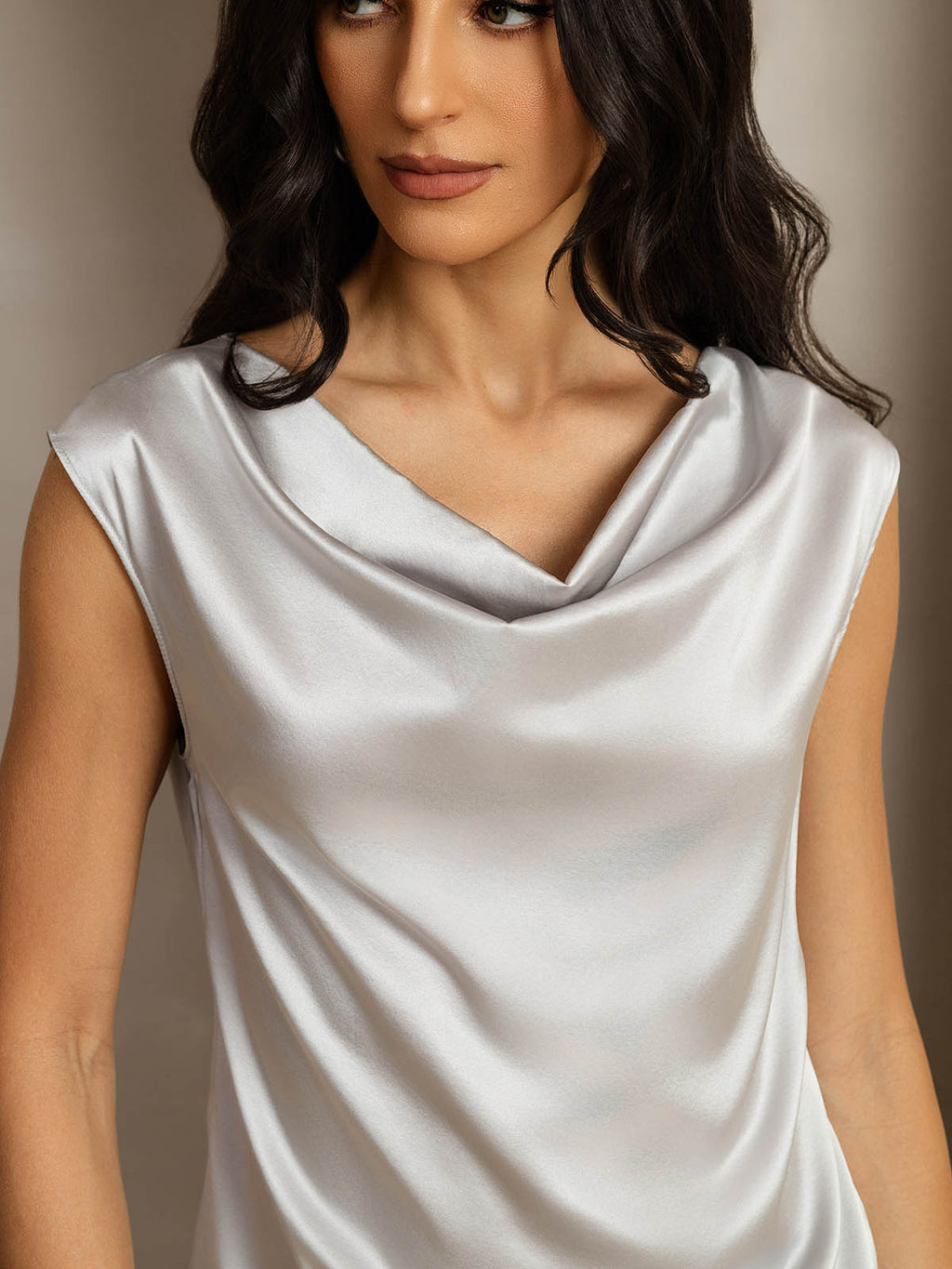 19Momme Women's Silk Cap Sleeve Cowl Neck Top