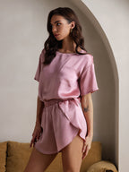 100% Mulberry Silk Short Sleeve Round Neck Women's Pajamas Set