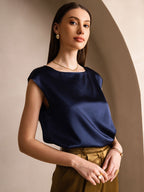 19Momme Silk Cap Sleeve Round Neck Women's Top