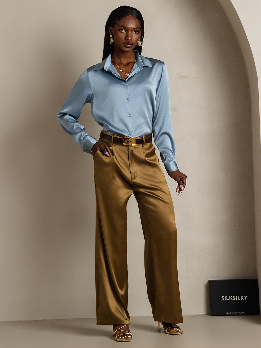 Women's 19 Momme Silk Long Sleeves Button-Up Shirt