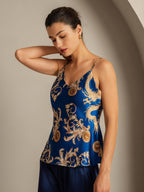 Pure Silk Dragon Print Spaghetti Strap V Neck Camisoles