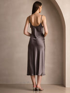 100% Mulberry Silk Spaghetti Strap Midi Long Dress