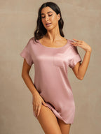 19Momme Washable Silk Short Sleeve Round Neck Short Nightgown