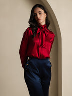 19Momme Silk High Waist Straight Fit Women's Pants with Back Elastic Waist Design