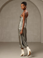 Women's 100% Mulberry Silk Spaghetti Strap V-neck Midi Nightgown