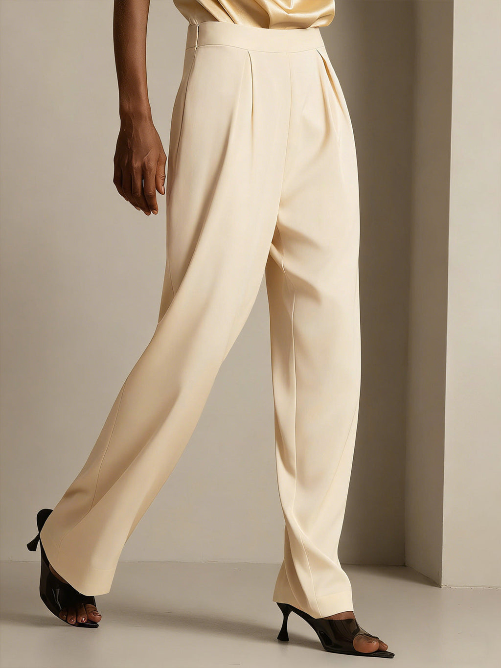 19Momme Silk High Waist Wide Leg Pleated Women's Pants