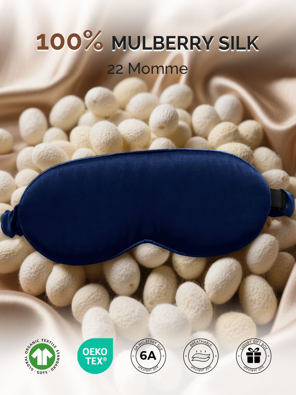 22Momme Pure Silk 3D Contoured Adjustable Eye Mask