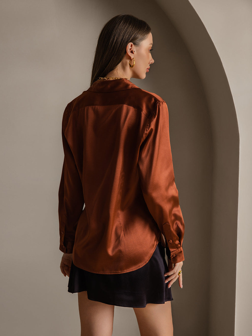 Women's 19 Momme Silk Long Sleeves Button-Up Shirt