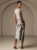 100% Mulberry Silk Stretch Long Straight Skirt