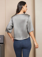100% Mulberry Silk Women's Blouse Short Sleeve Boxy Crop Top