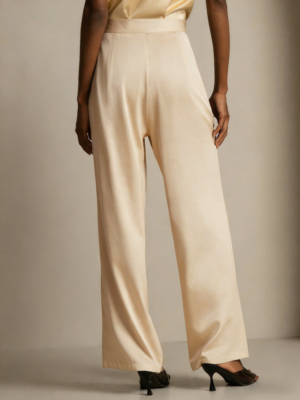 19Momme Silk High Waist Wide Leg Pleated Women's Pants
