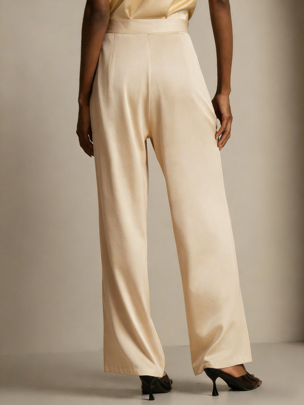 19Momme Silk High Waist Wide Leg Pleated Women's Pants