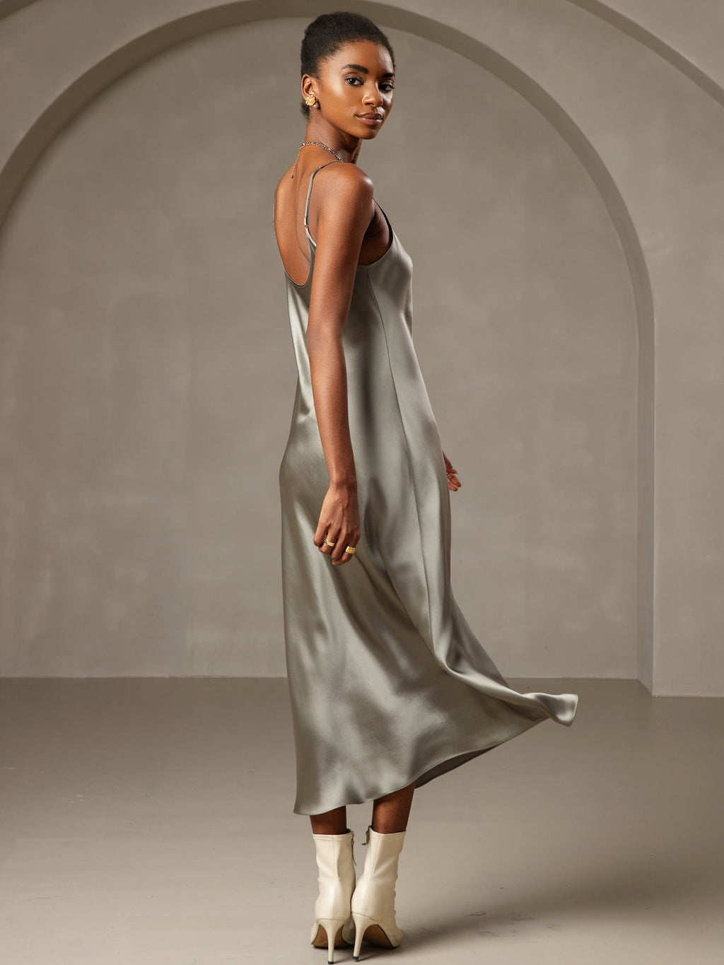 100% Mulberry Silk Spaghetti Strap Midi Long Dress