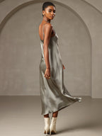 100% Mulberry Silk Spaghetti Strap V-neck Midi Nightgown