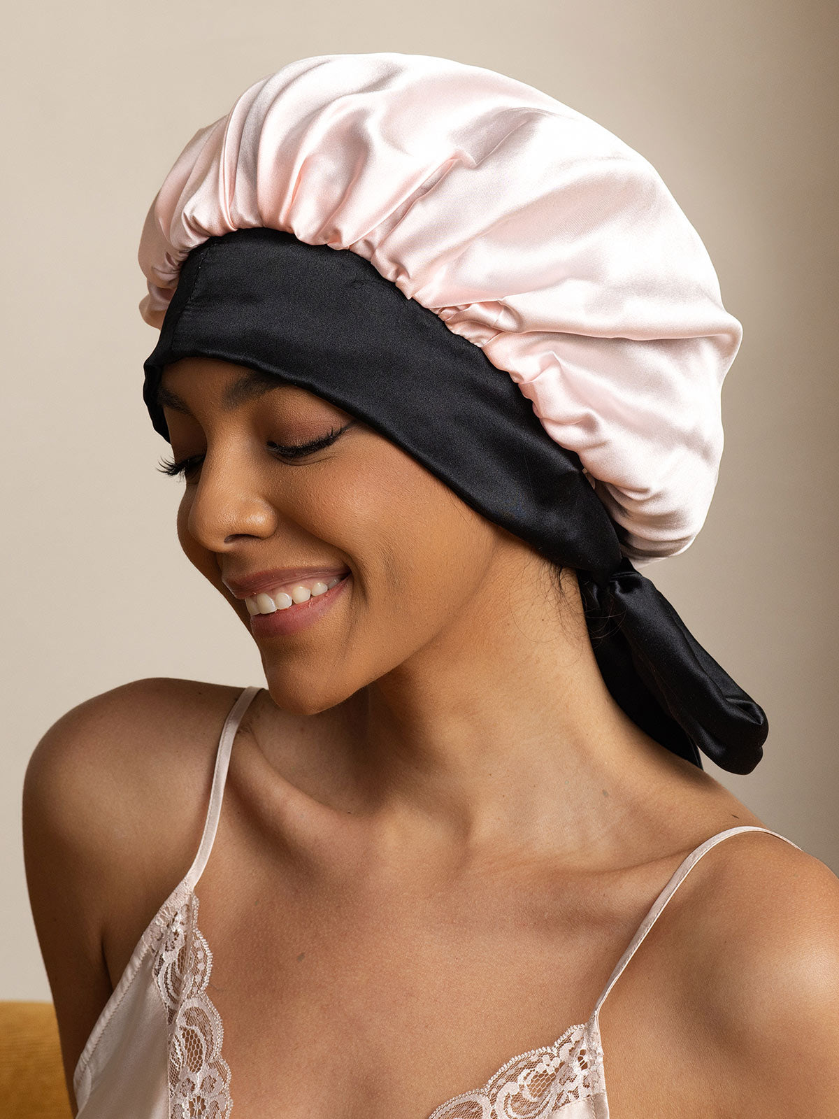 100% Mulberry Silk  Casual Bonnet with Long Ribbons (Two-tone and Double-sided)