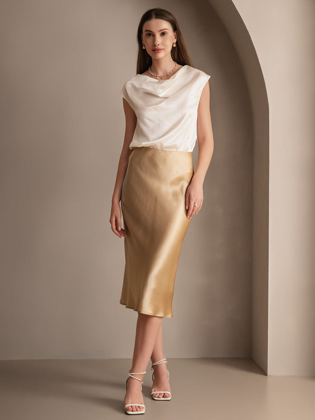 100% Mulberry Silk Stretch Long Straight Skirt