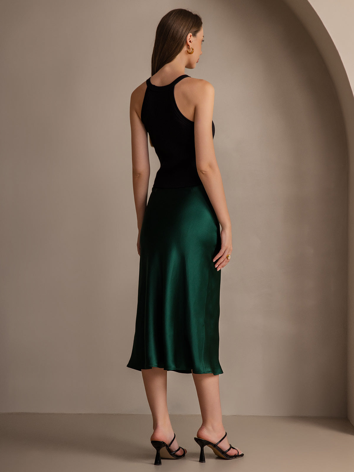 100% Mulberry Silk Stretch Long Straight Skirt