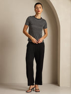 Pure Silk Crew Neck Short Sleeve Women's Sport Stripe Print T-Shirt