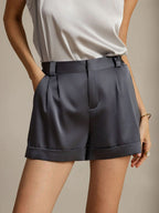 19Momme Silk Women's Cuffed Shorts With Side Pockets Design