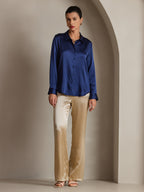 19Momme Silk Long Sleeve Lapel Collar Women's Shirt with Button Up Design