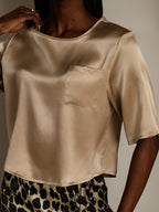 100% Mulberry Silk Women's Blouse Short Sleeve Boxy Crop Top