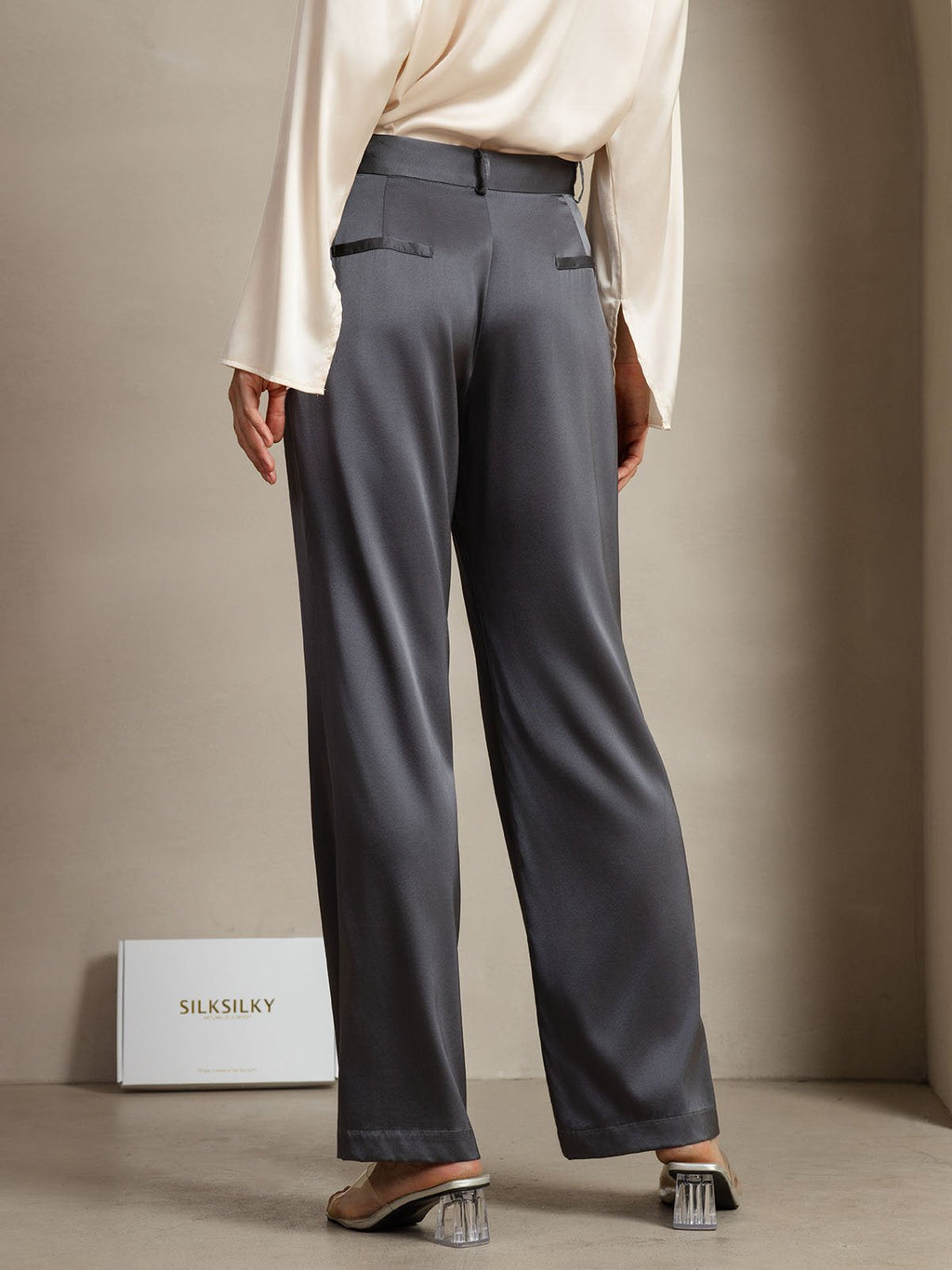 19Momme Silk Straight Leg Women's Pants With Side Pockets Design