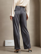 19Momme Silk Straight Leg Women's Pants With Side Pockets Design