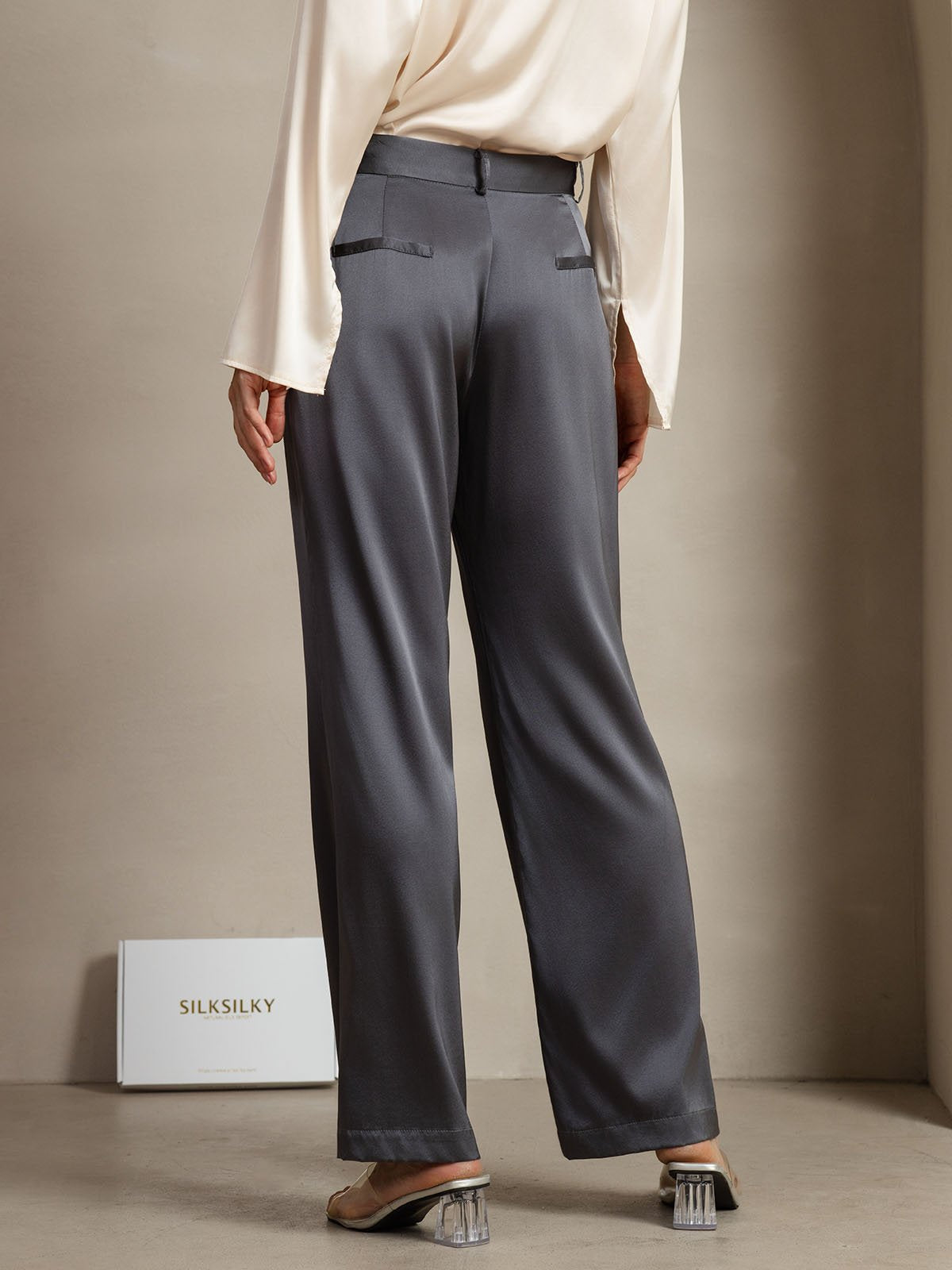 19Momme Silk Straight Leg Women's Pants With Side Pockets Design