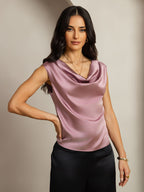 19Momme Women's Silk Cap Sleeve Cowl Neck Top