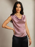 19Momme Silk Cap Sleeve Cowl Neck Women's Top